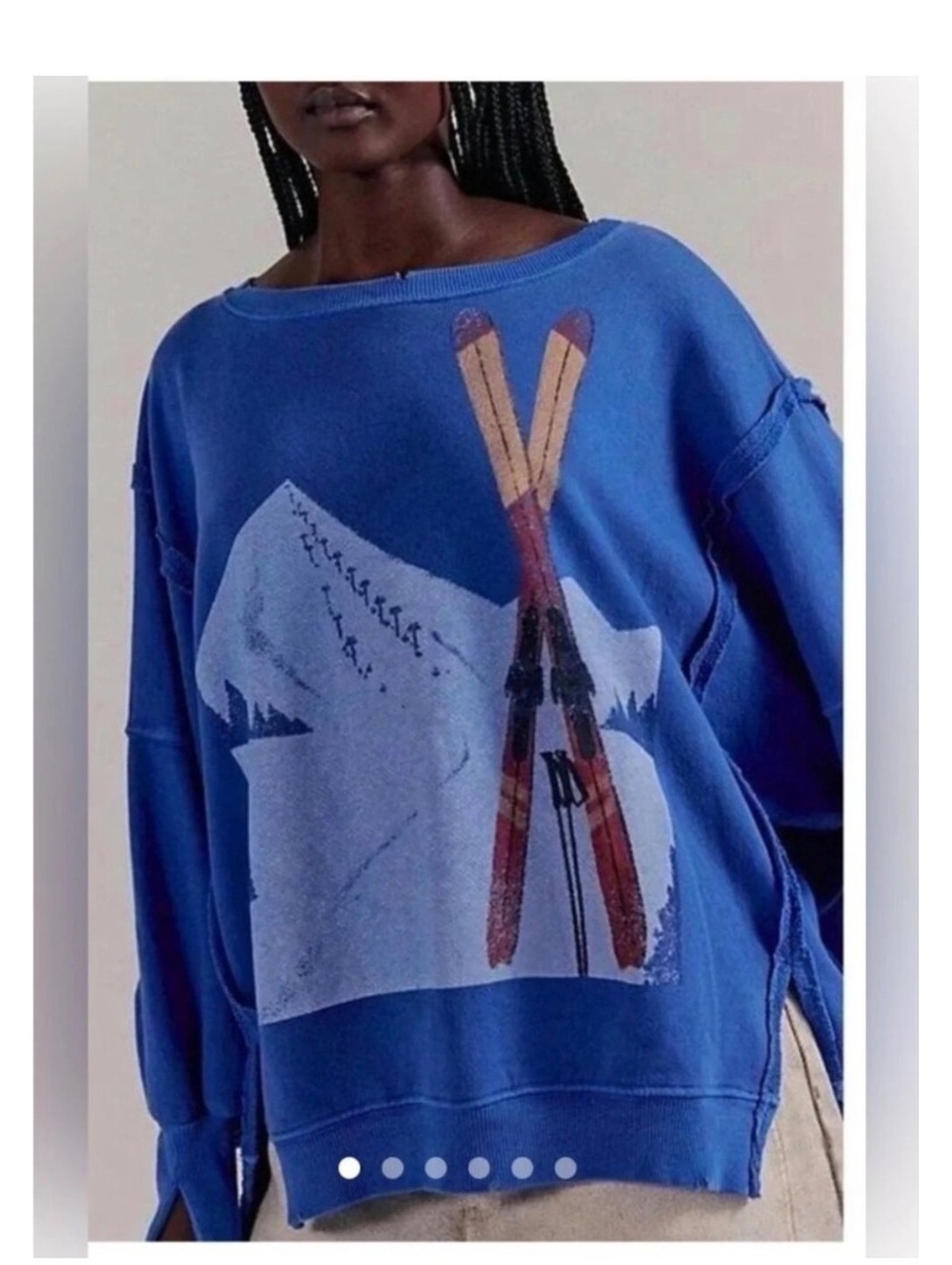 Free people Camden Blue Oversized Sweatshirt with Ski Graphic Print